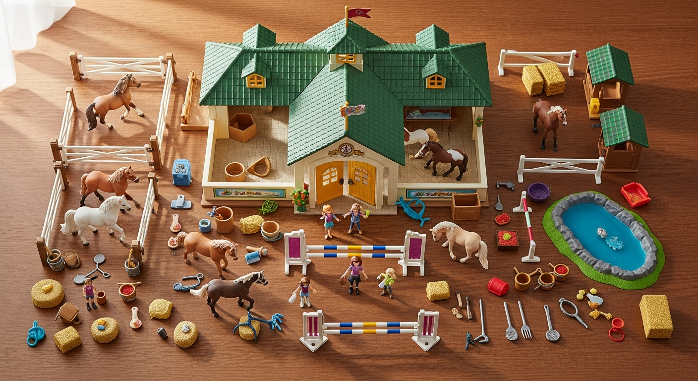 Schleich Horse Club Lakeside Riding Center playset with 115 modular pieces and horse figurines