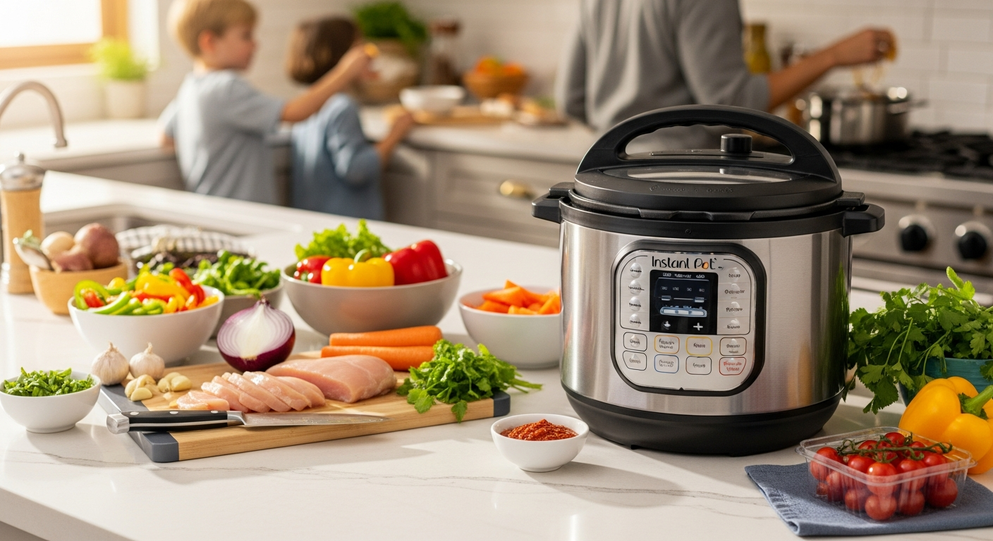 Instant Pot Duo Nova multi-cooker stainless steel pressure cooker with digital display and control panel