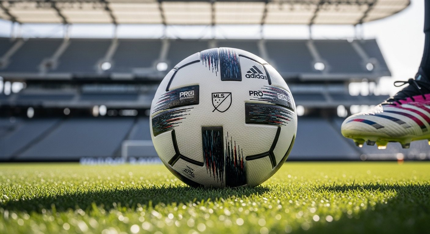 Adidas MLS Pro Soccer Ball 2026 with white base, green and blue accents celebrating 30th anniversary