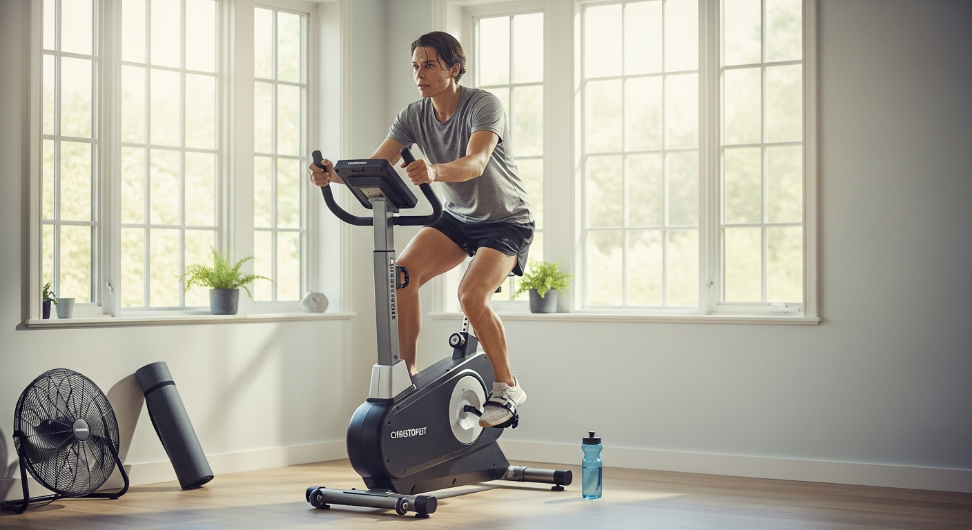 Christopeit AL2 home exercise bike with magnetic resistance system and digital training display in home gym setting