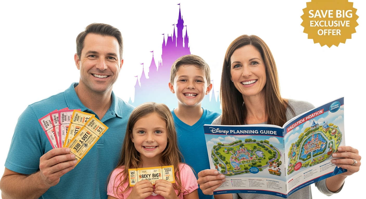 Family enjoying discounted Walt Disney World theme park tickets and vacation packages in 2026