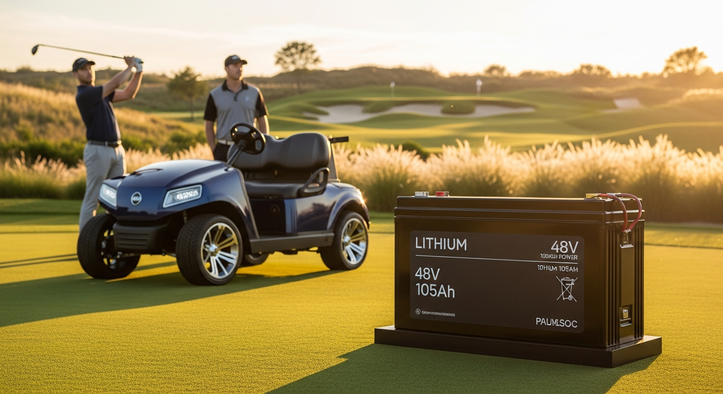 Vatrer 48V 105Ah Lithium Golf Cart Battery with touchscreen display and monitoring system