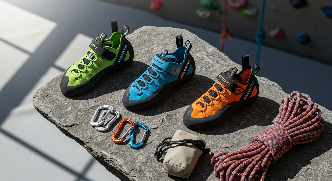 Professional climber testing high-performance climbing shoes on steep overhanging boulder problem