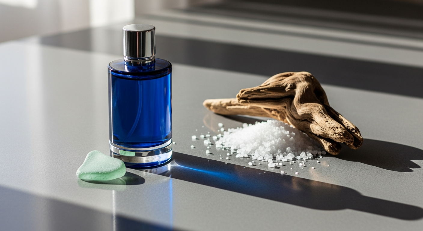 YCZ Midnight Marine Cologne bottle with ocean-inspired blue packaging and fresh aquatic aesthetic displayed