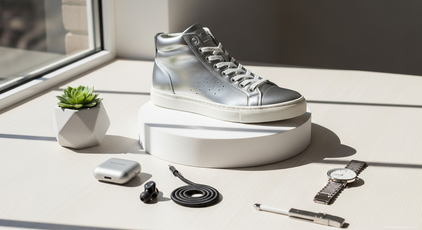 KOEL High Sneaker DANISH METALLIC Silver minimalist barefoot shoe with metallic silver finish and high-top design