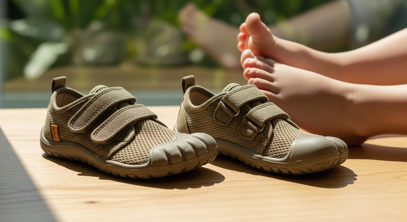 KOEL Kobi W Fabrics Khaki barefoot shoes displayed showing khaki color, wide toe box, and zero-drop sole design