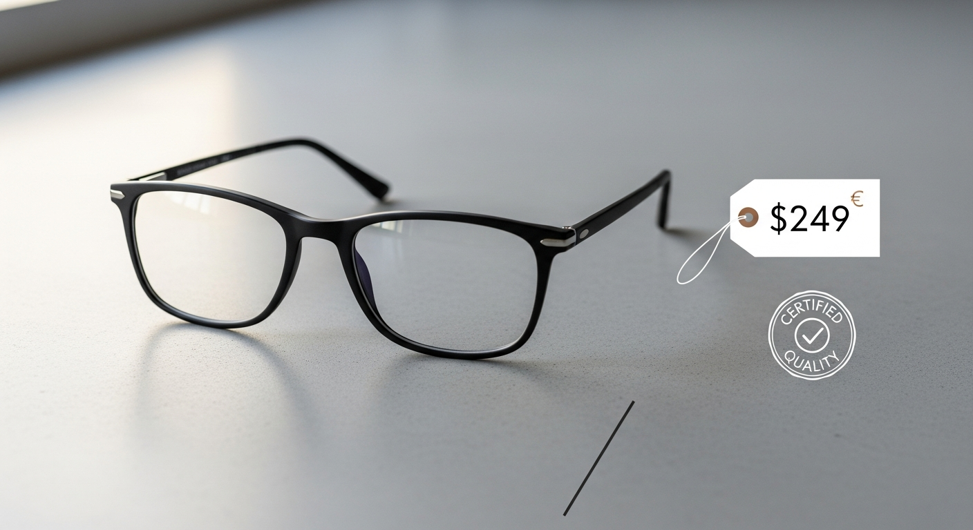 Premium progressive lenses displayed with VisioAdapt technology and anti-reflective coating features