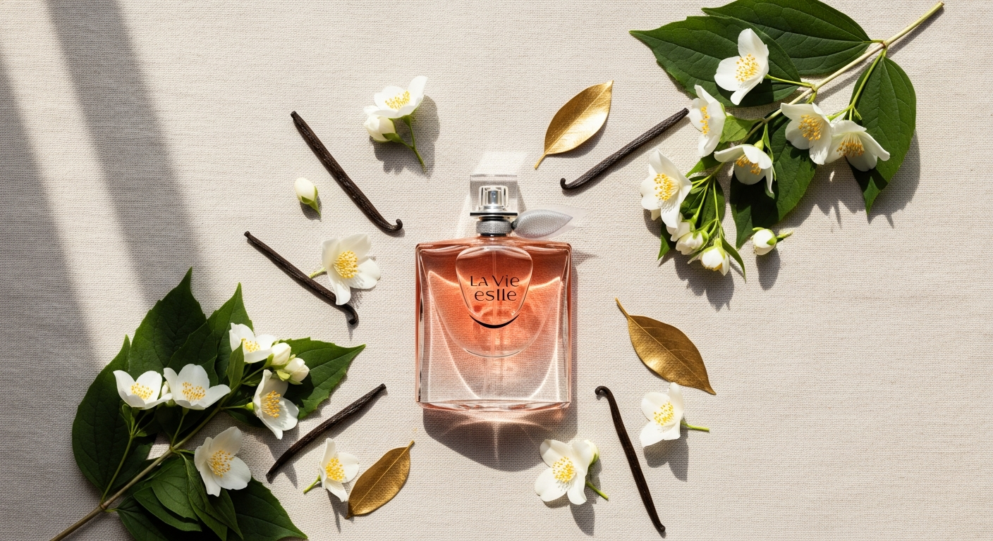Elegant Lancôme La Vie Est Belle Eau de Parfum bottle with crystal smile design on luxury vanity