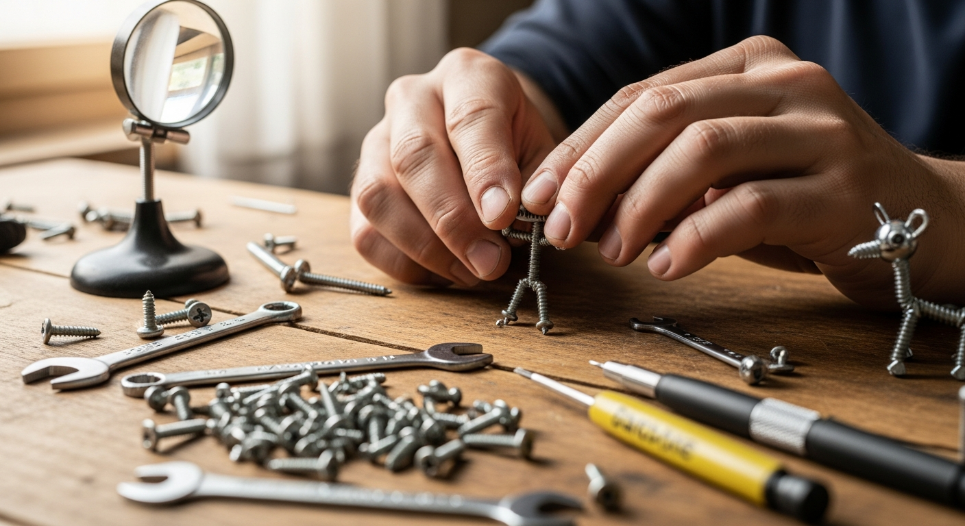 Personalisierte Schraubenmännchen Geschenkfiguren aus Edelstahl mit handwerklichen Details