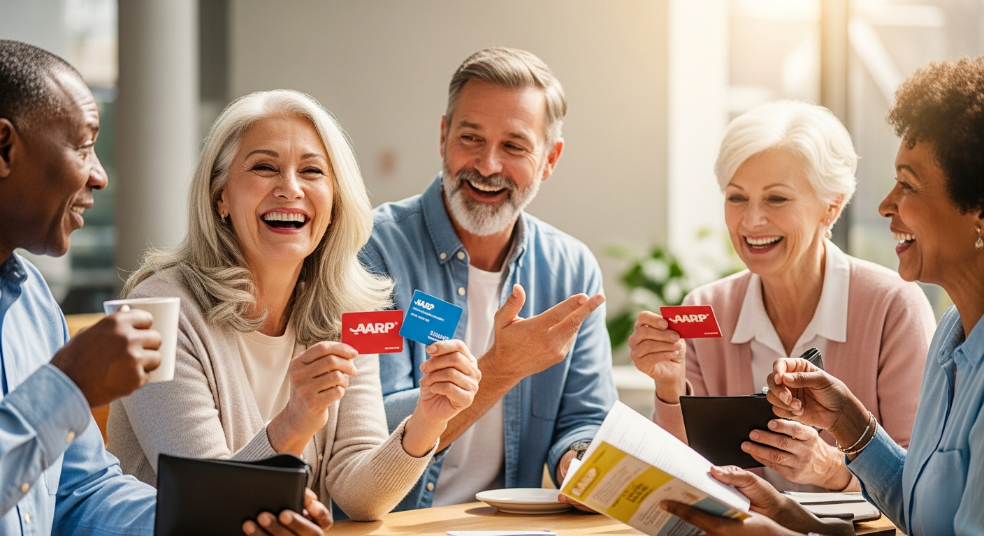 AARP membership card and benefits guide showing discounts and savings opportunities for seniors