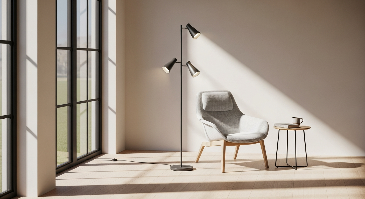 Joon 175 LED floor lamp with dual adjustable light sources in modern living room