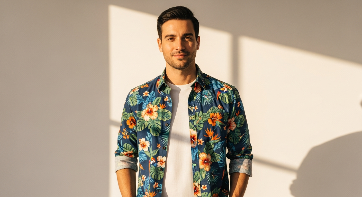 COOFANDY Men's Hawaiian Floral Button-Down Shirt in vibrant tropical print displayed on model