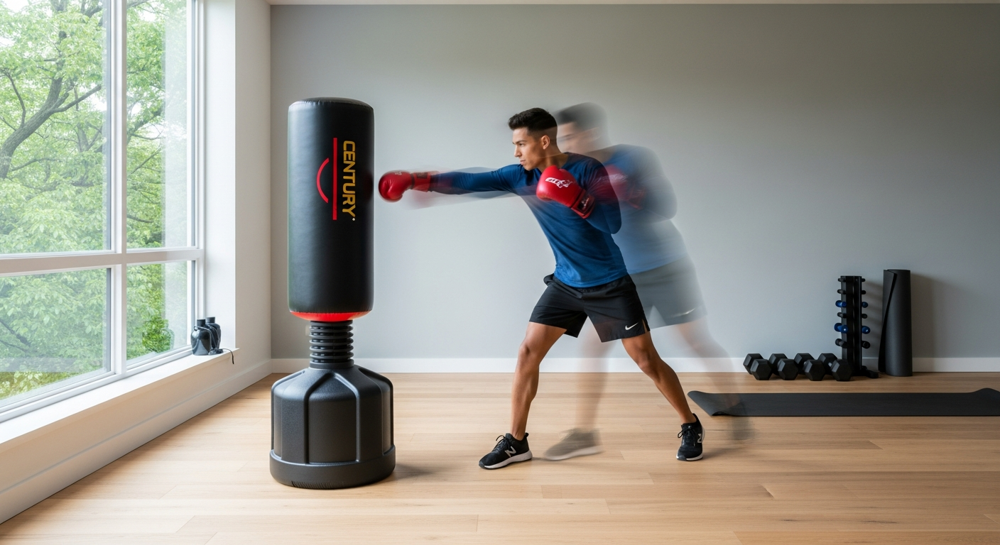 Century Wavemaster Freestanding Punching Bag standing in a home gym with adjustable height settings