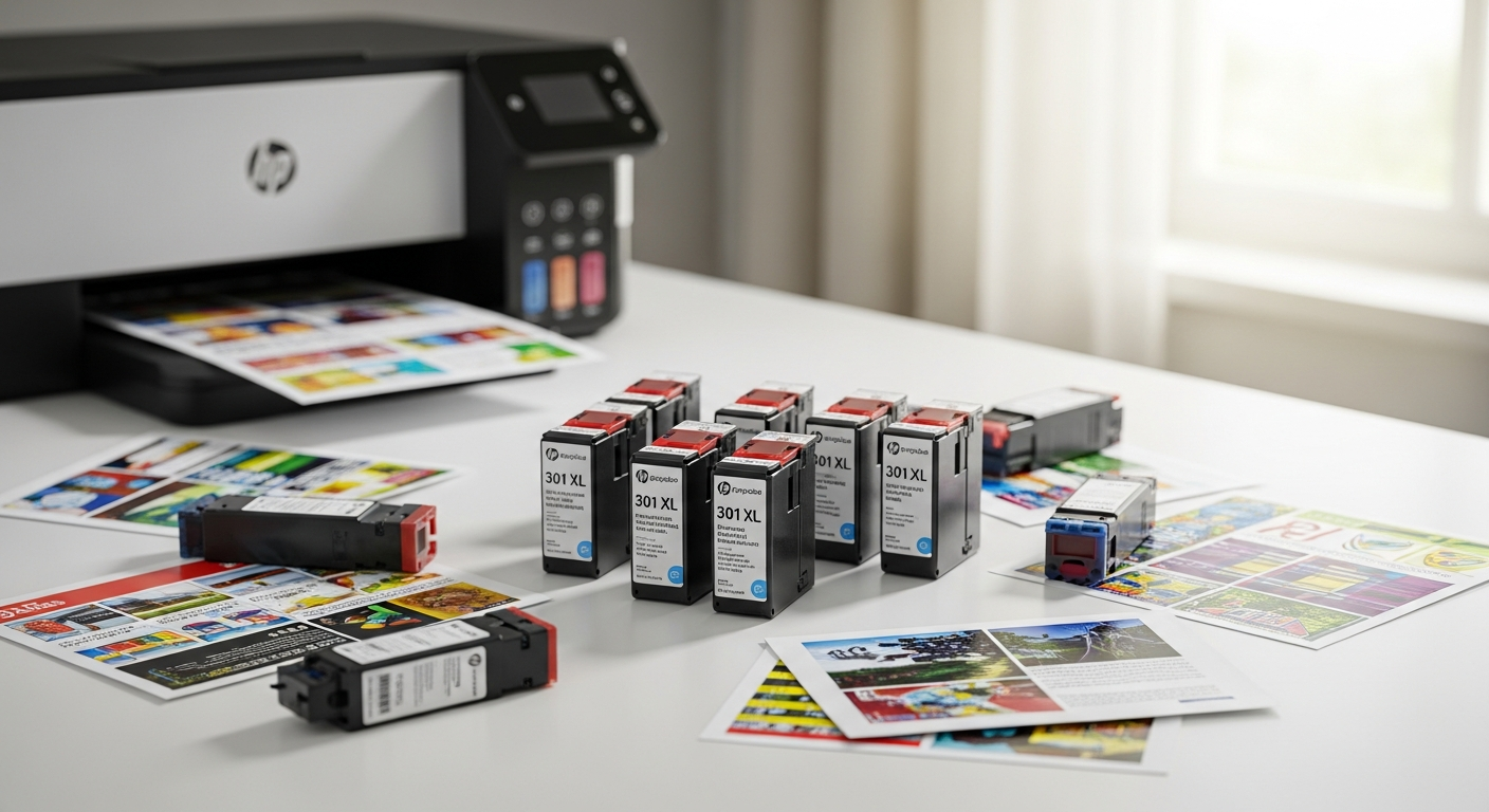 Easycartouche Compatible HP 301 XL ink cartridges package with black and color cartridges displayed