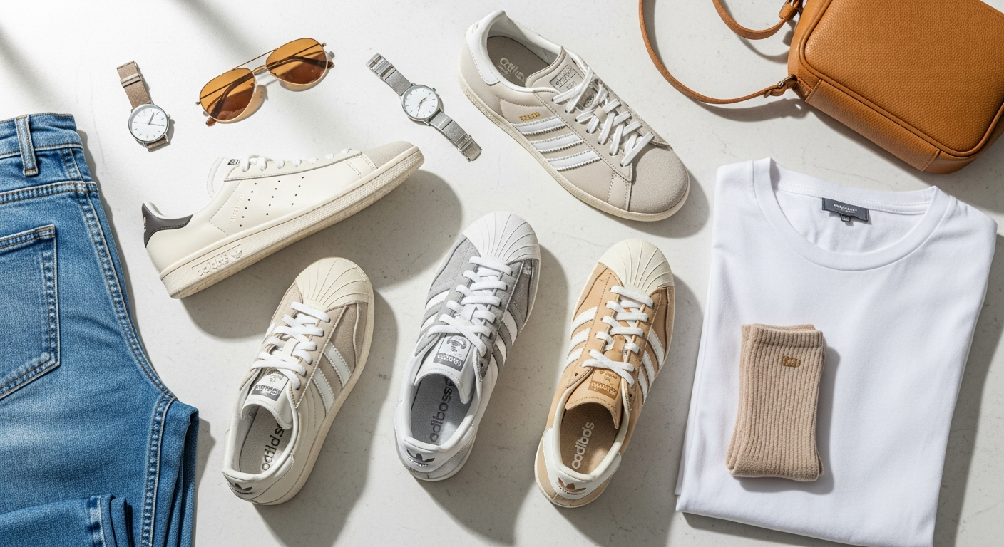 Adidas Originals classic sneaker collection displayed on neutral background showing versatile colorways