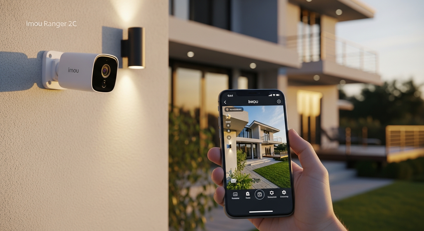 Imou Ranger 2C 4MP Security Camera mounted on wall showing 360 degree pan tilt capability