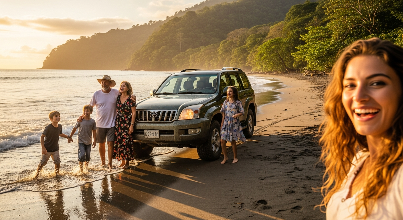 4x4 SUV parked on rocky mountain road in Costa Rica jungle terrain