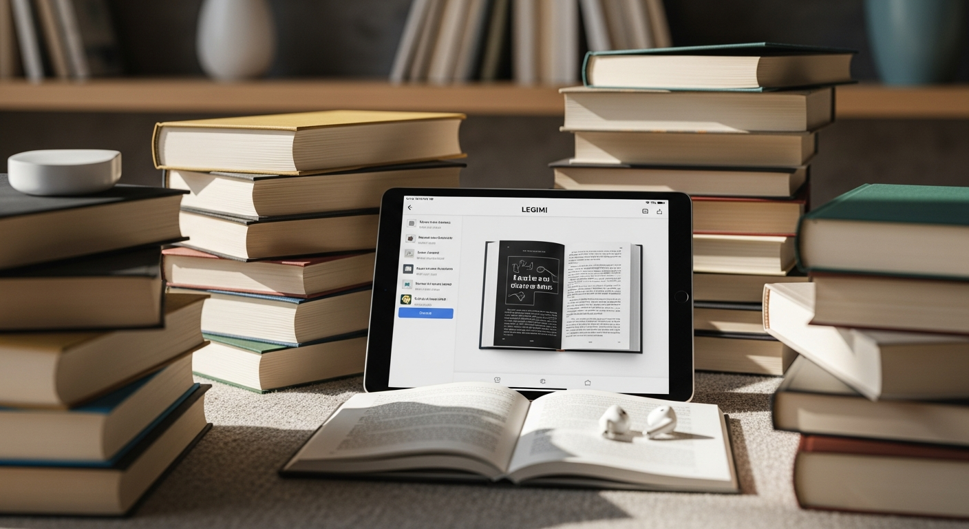 Legimi Unlimited ebook and audiobook subscription library interface displayed on multiple digital devices