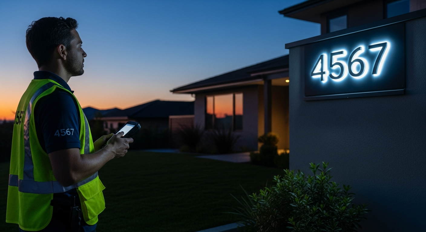 Premium modern LED backlit stainless steel address numbers illuminated at night on residential home exterior