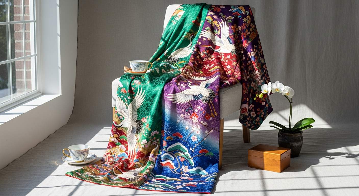 Palma Silk Tamara Kimono hand-drawn print luxury resortwear in vibrant artistic design