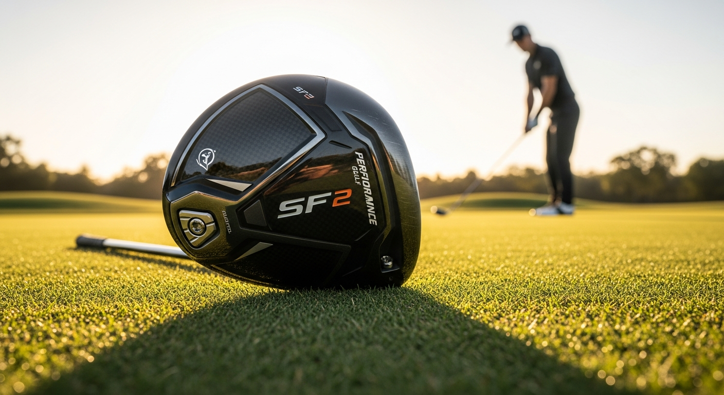Performance Golf SF2 Driver with SliceFix Technology displayed on golf course grass