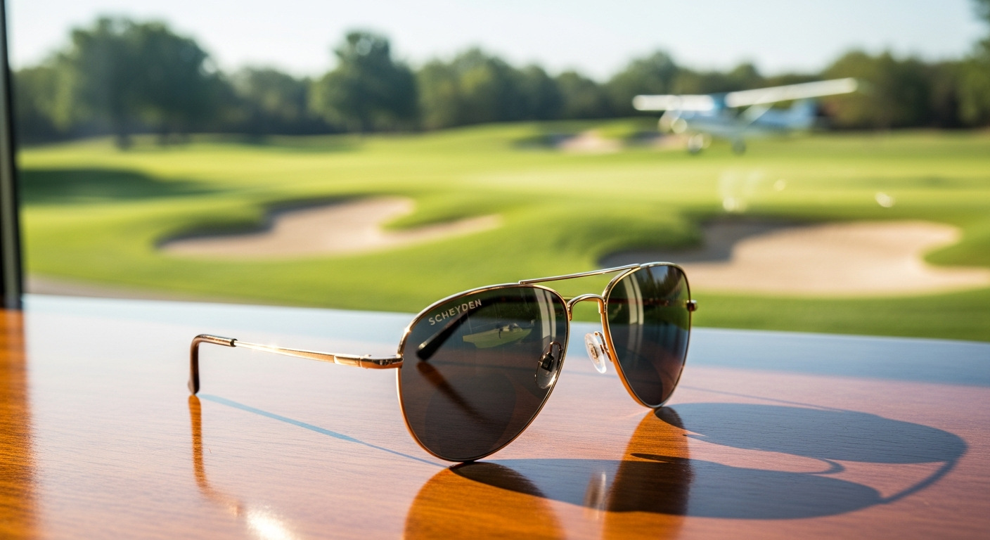 Scheyden Jet-A performance sunglasses with composite hybrid frame and titanium temples displayed on white background