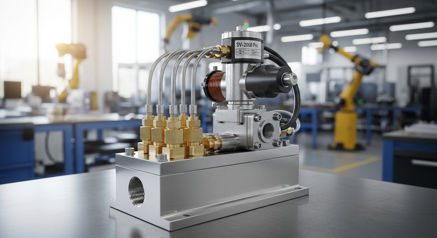 Industrial solenoid valve assembly showing brass body with threaded ports and electromagnetic coil