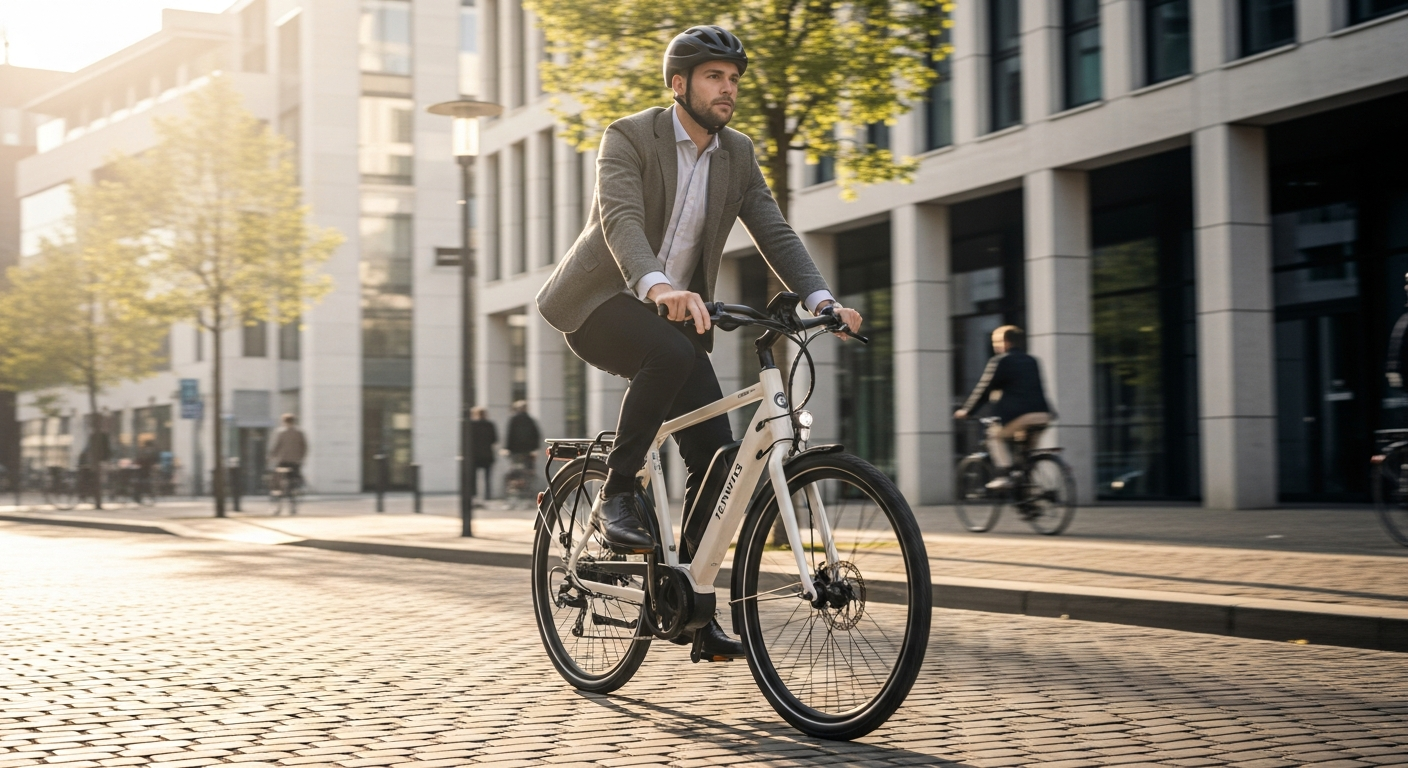 Tenways CGO600 Pro lightweight urban e-bike with Gates Carbon Drive belt system displayed in modern city setting