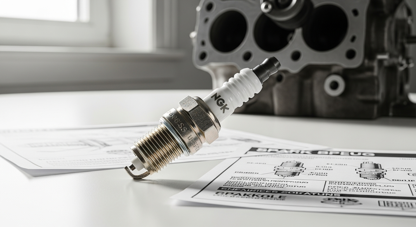 NGK BP6ES copper core spark plug with specifications and classic engine components