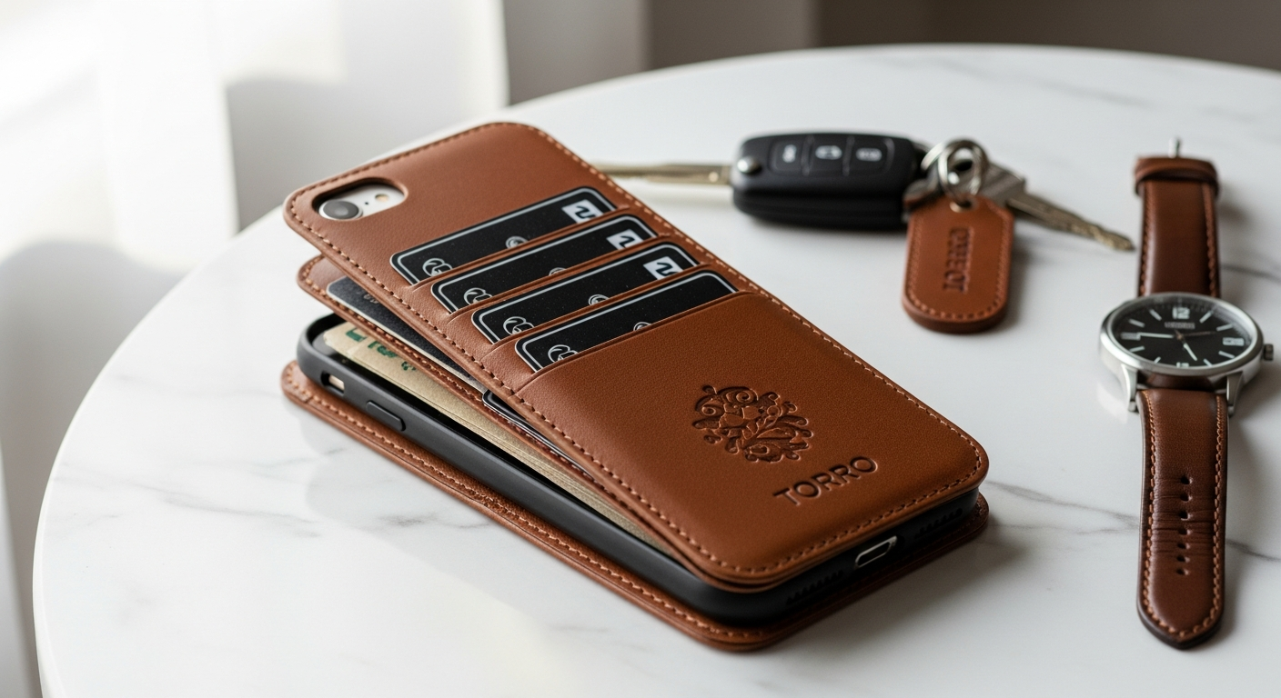 Premium leather TORRO iPhone wallet case with card slots and handcrafted aniline cowhide design