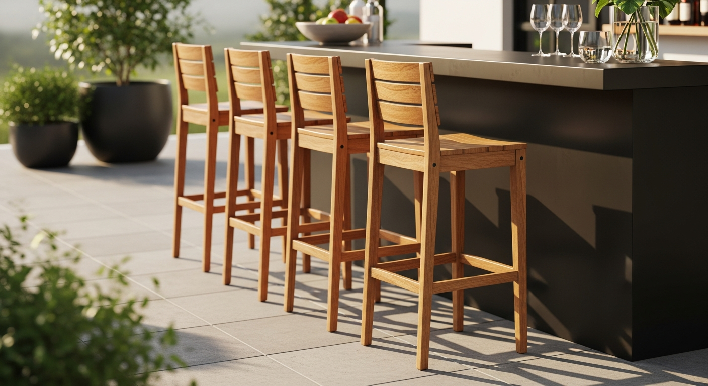 vidaXL solid acacia wood bar stools set with backrest and footrest in brown finish