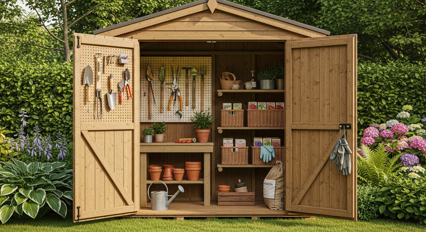 Waltons Value Overlap Apex wooden garden shed with pitched roof in residential garden setting
