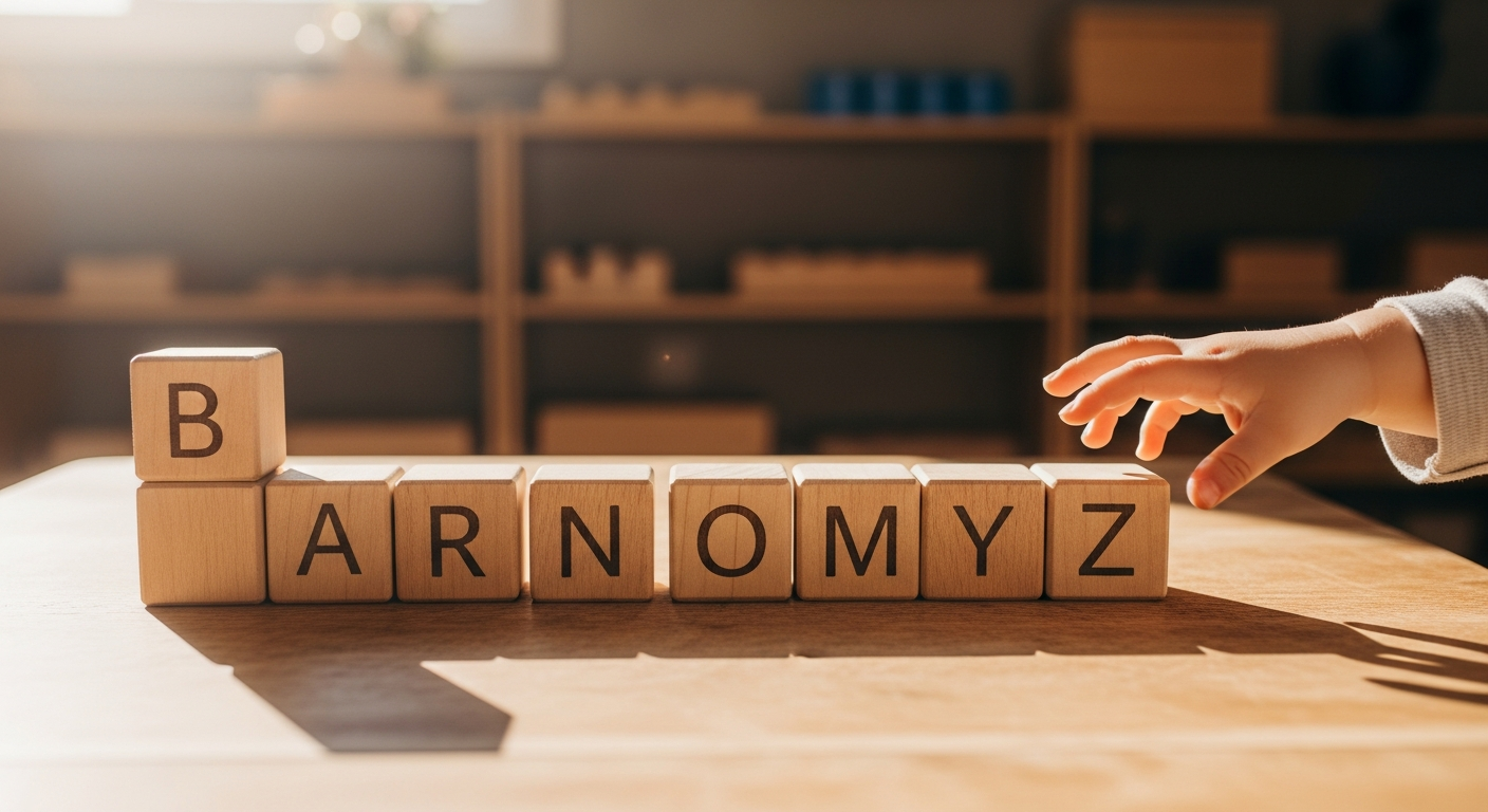 Colorful wooden stacking toy with personalized baby name letters displayed on white background