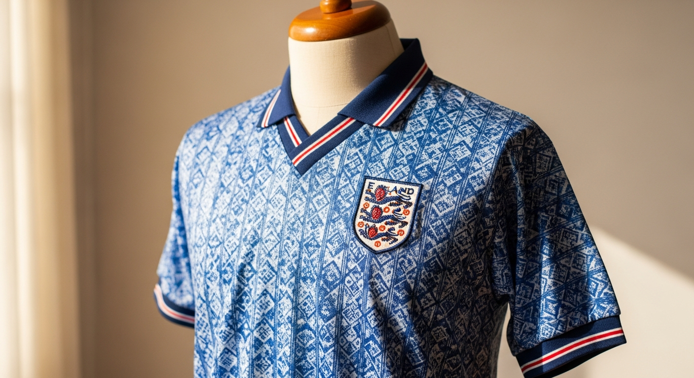 England 1990 World Cup retro third shirt light blue diamond pattern jersey