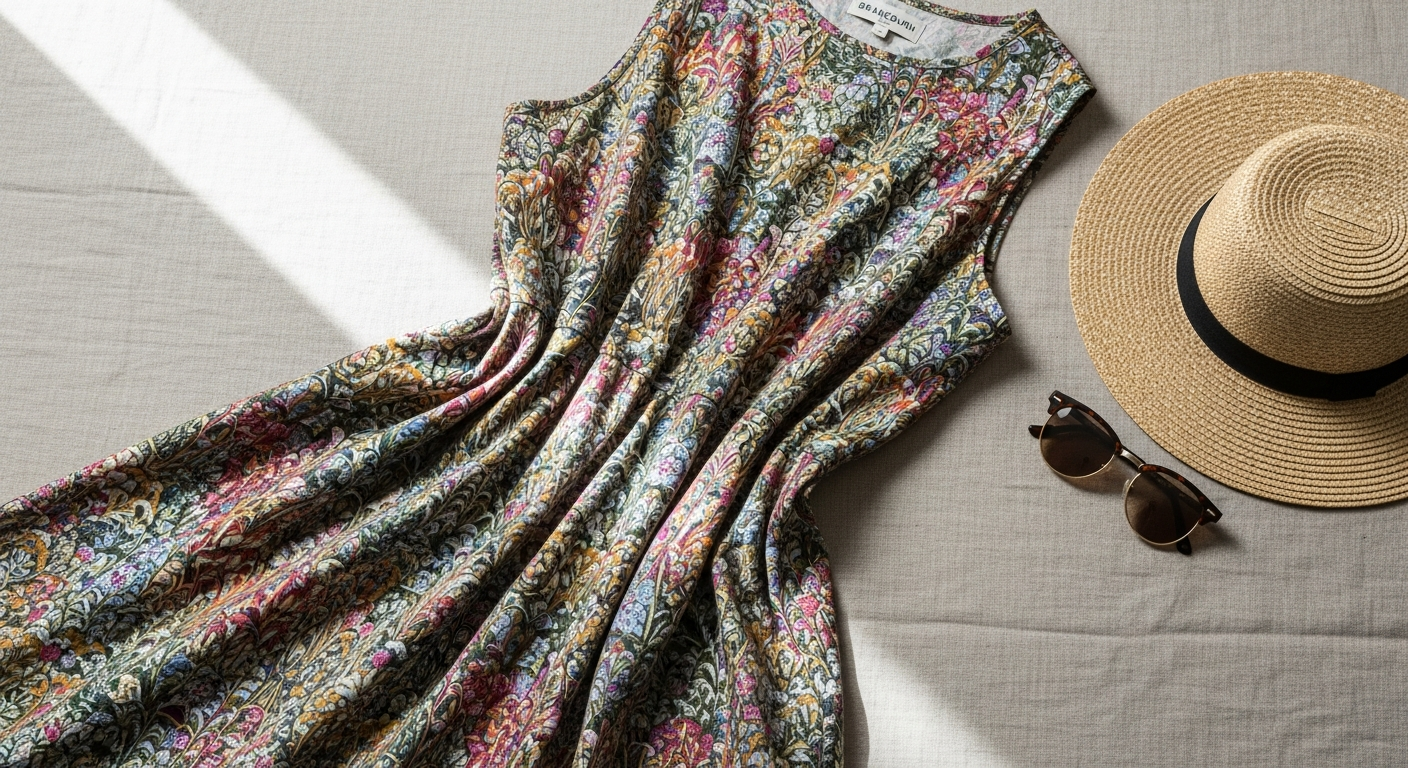Brakeburn Women's Printed Cotton Dress in hand-drawn botanical print design