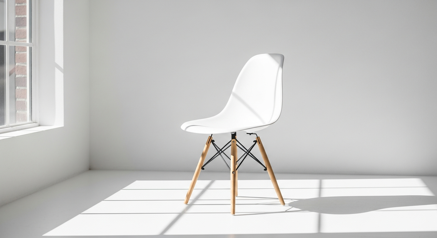 Vitra Eames Plastic Side Chair DSW in modern dining room setting with wood base