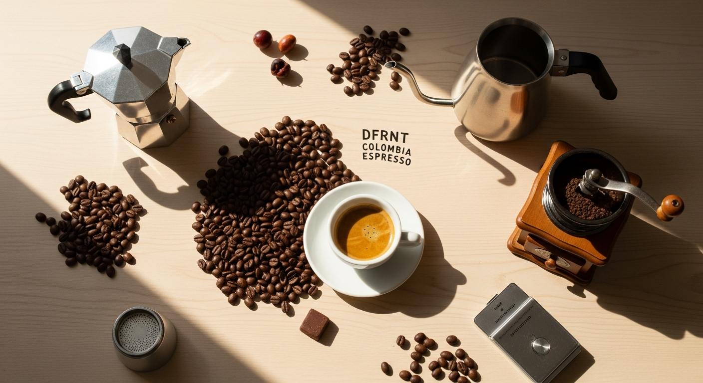 DFRNT Colombia Espresso specialty coffee beans in artisanal roasted packaging from Madrid