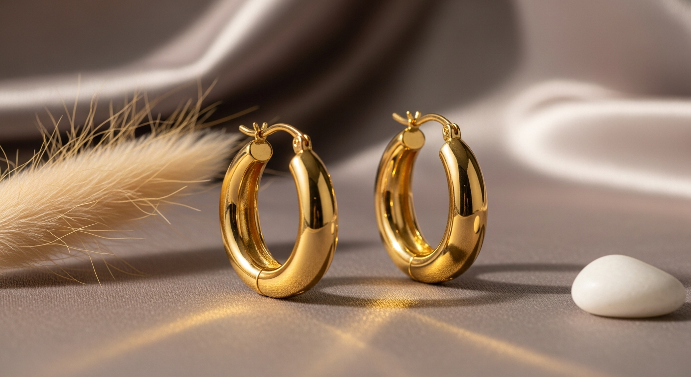 Pompidou small gold-plated hoop earrings on elegant display background