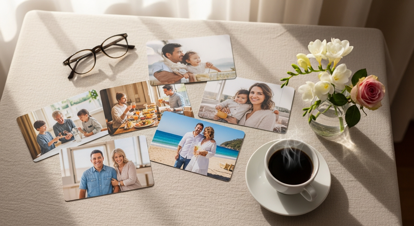 Personalised photo greeting card with custom images and QR code displayed
