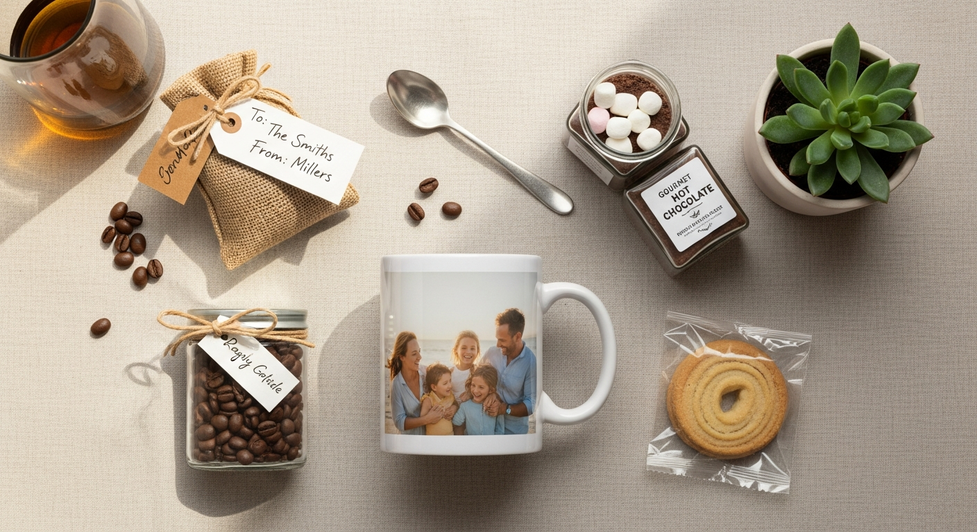 Personalised photo upload mug with custom family photos displayed on ceramic surface