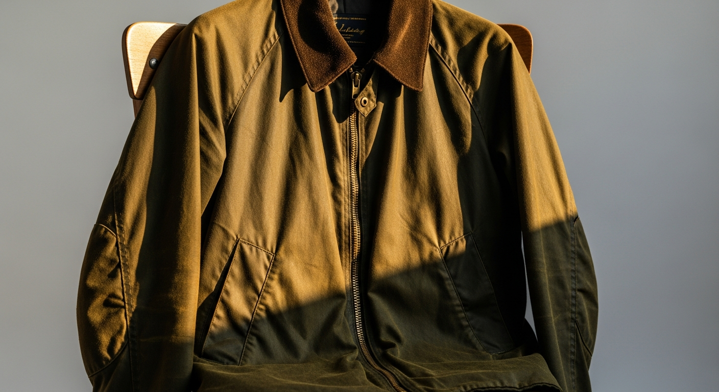 Peregrine Bexley waxed cotton jacket showing rich patina development after years of wear