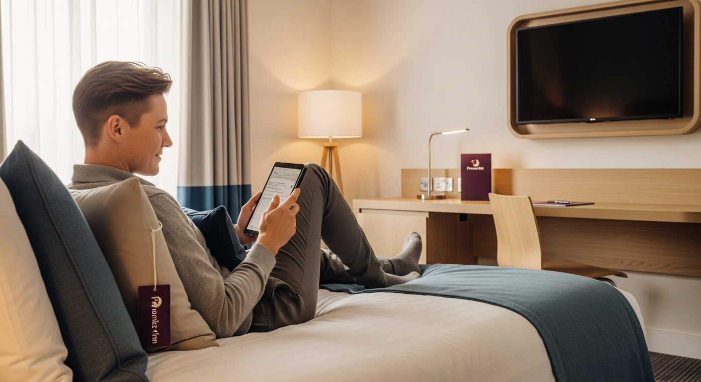 Premier Inn Germany Enhanced Comfort Room with premium bedding and modern workspace setup