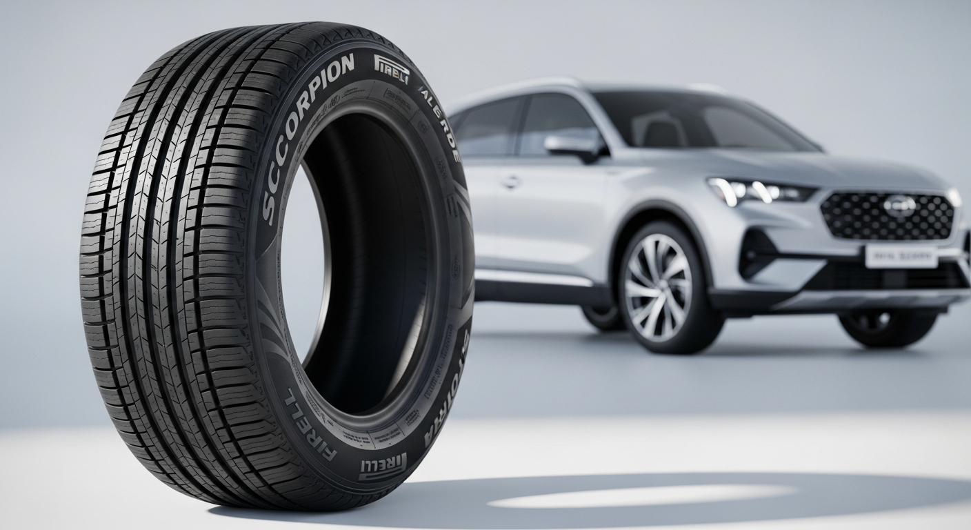 Pirelli Scorpion Verde all-season SUV tire displayed on modern crossover vehicle