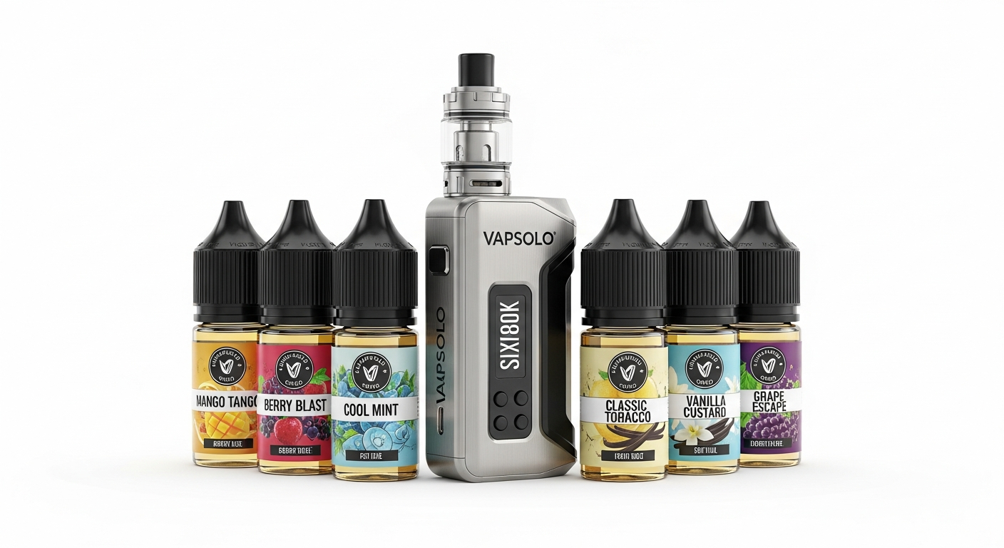 Vapsolo SIXER 180K multi-flavor vape device with smart LED display and six independent flavor tanks