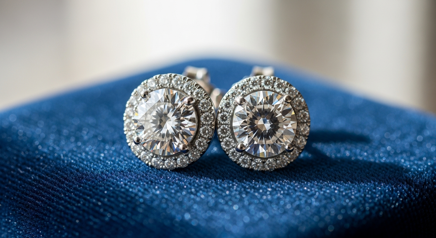 GRA certified VVS1 moissanite halo earrings with brilliant sparkle and diamond-like appearance