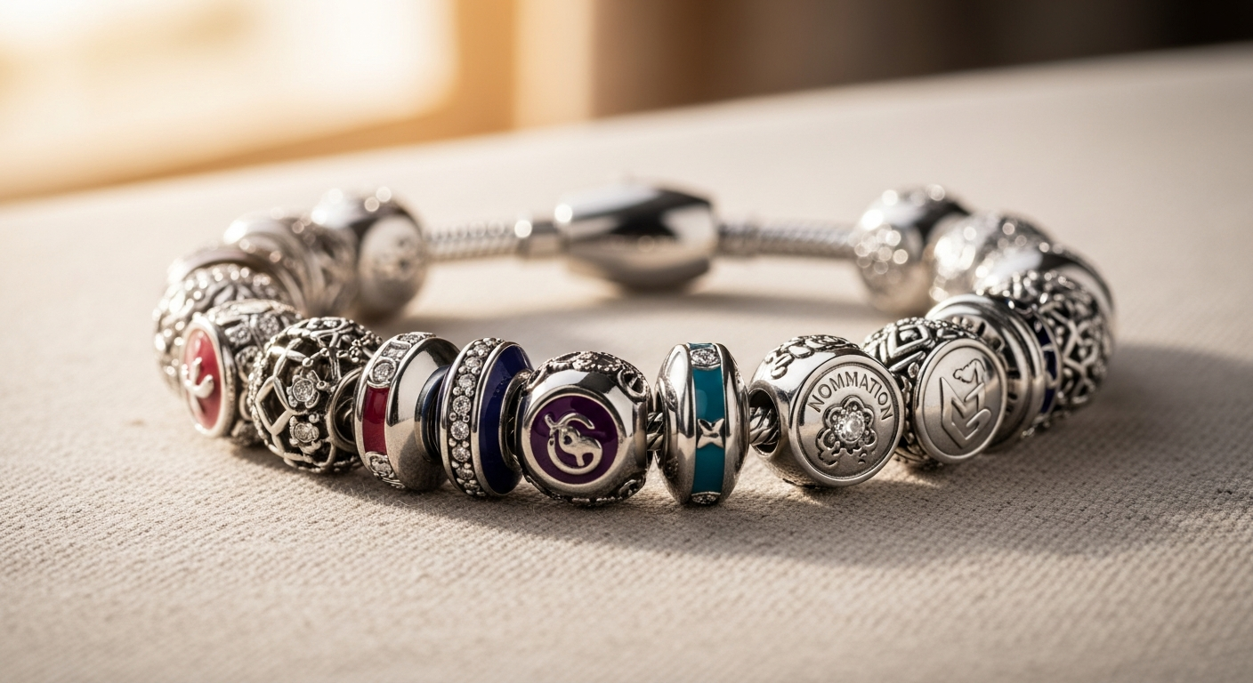 Nomination Classic Stainless Steel Charm Bracelet with personalized charms displayed on wrist