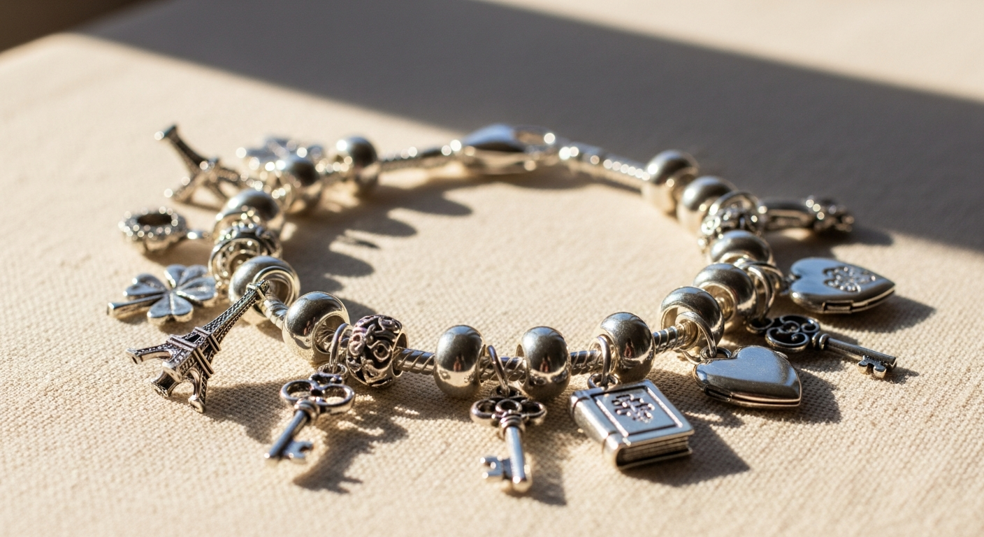 Sterling silver classic charm bracelet with signature clasp and minimalist link design