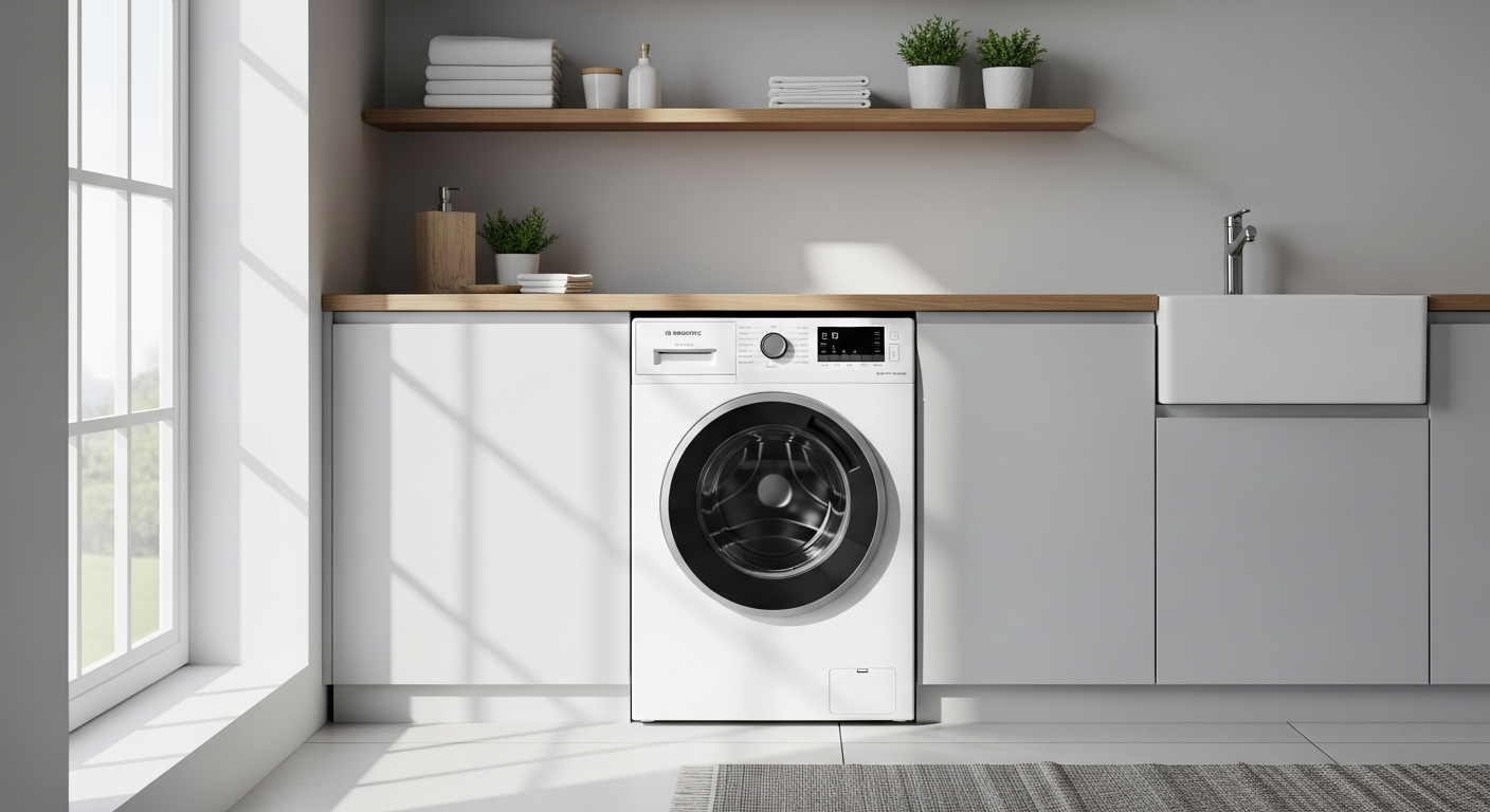Hanseatic HWMA814B 8kg front-loading washing machine with digital display and control panel