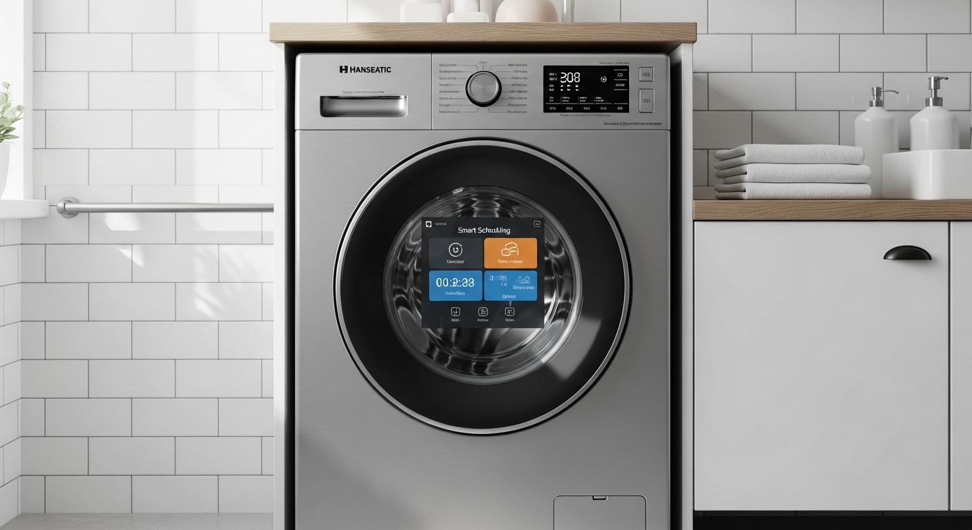 Hanseatic HWMA814B 8kg front-load washing machine with digital display and control panel