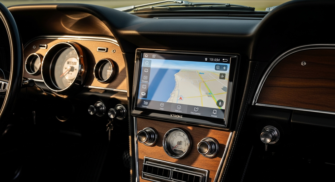 XTRONS 10.1-inch rotatable Android car stereo with touchscreen display installed in vehicle dashboard